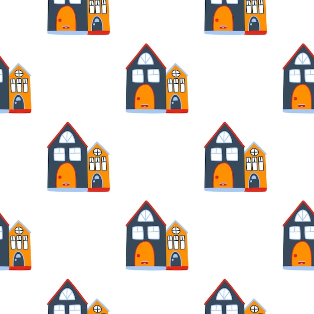 Modèle Vectoriel Avec De Jolies Maisons Multicolores Nordiques Dans Un Hygge De Style Doodle