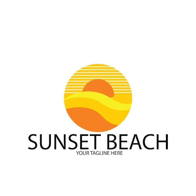 Modèle Vectoriel Et Logo De L'océan De La Plage Au Coucher Du Soleil