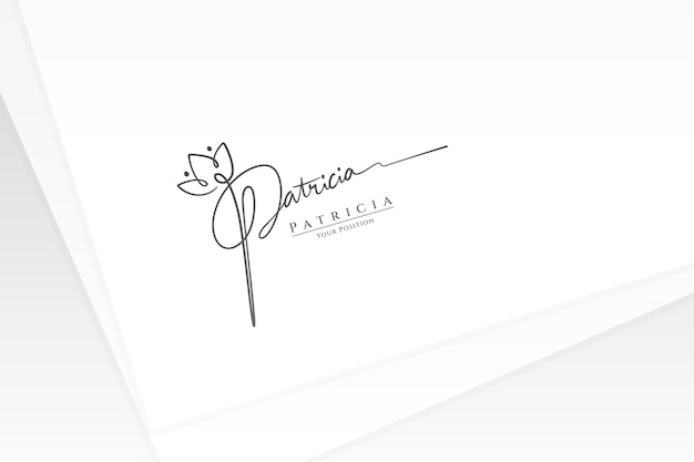 Modèle vectoriel de logo de signature pour le nom Patricia sur fond de papier blanc