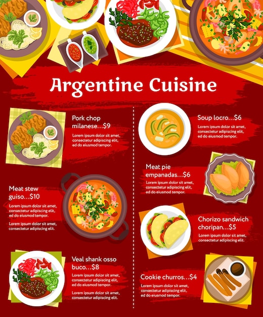 Modèle Vectoriel De Menu De Restaurant De Cuisine Argentine