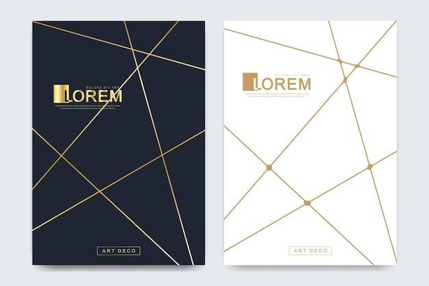 Modèle vectoriel moderne pour brochure, dépliant, dépliant, publicité, couverture, magazine ou rapport annuel au format A4. Style d'entreprise doré pour le brandbook et la directive. Style art déco.