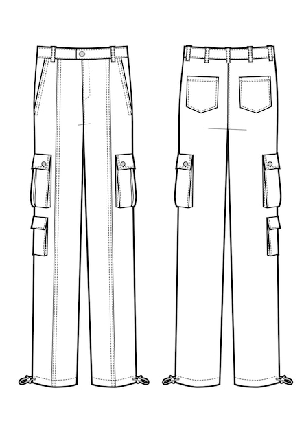 Modèle Vectoriel De Pantalons Cargo Pour Hommes. Noir Et Blanc