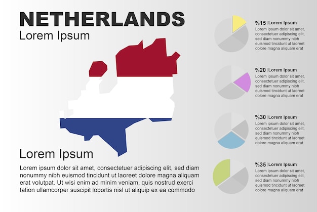 Modèle Vectoriel D'utilisation Générale Infographique Des Pays-bas Avec Graphique De Drapeau De Pays Des Pays-bas