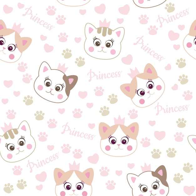 Modèle vectorielle continue avec motif vectoriel de papier peint princesse chats