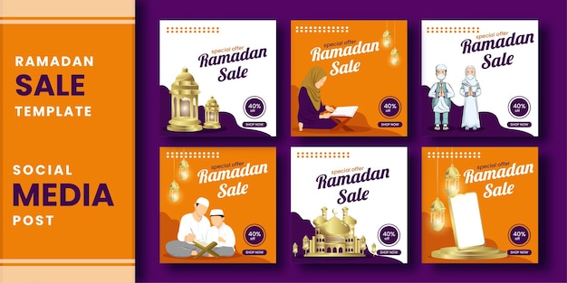 Vecteur modèle de vente du ramadan pour publication sur les réseaux sociaux