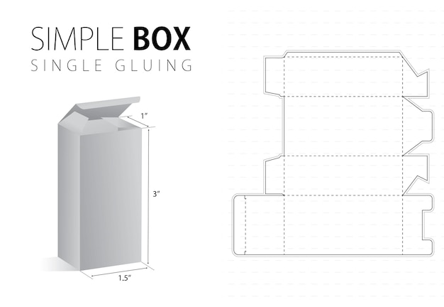 Modèle vertical découpé à l'emporte-pièce pour boîte d'emballage simple avec aperçu 3D - Plan noir modifiable