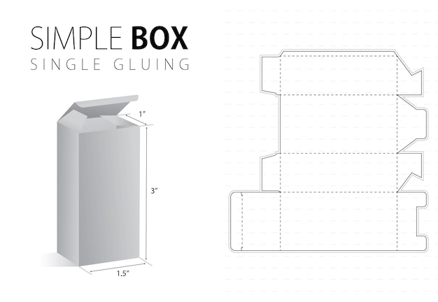 Vecteur modèle vertical découpé à l'emporte-pièce pour boîte d'emballage simple avec aperçu 3d - plan noir modifiable