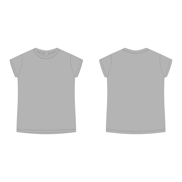 Modèle Vierge De T-shirt En Coton Gris. Tee-shirt Croquis Technique Pour Enfants Isolé Sur Fond Blanc.