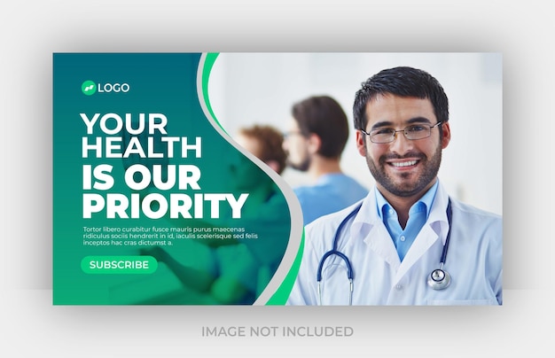 Modèle de vignette youtube et de bannière Web pour les soins médicaux Premium eps