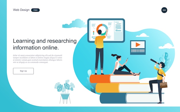 Modèle Web de page de destination. Concept d'éducation pour l'apprentissage, la formation et les cours en ligne.