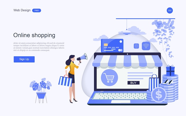 Modèle Web de page de destination pour les achats et les services en ligne