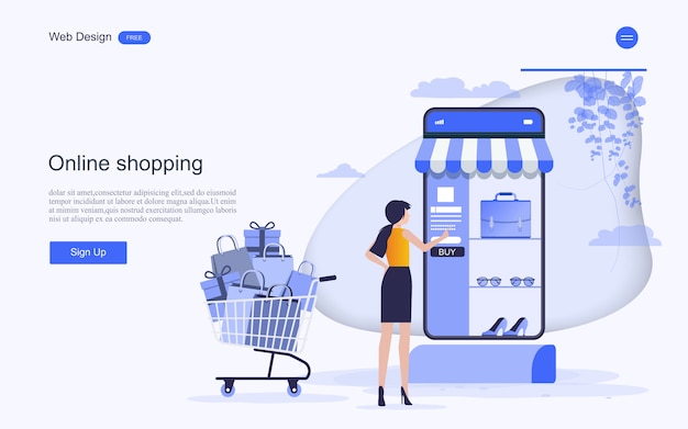 Modèle Web de page de destination pour les achats et les services en ligne