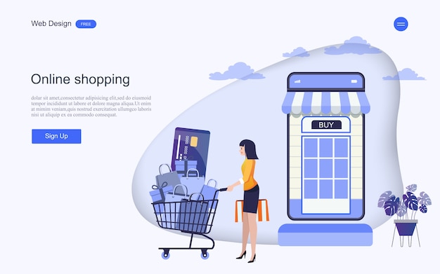 Modèle Web De Page De Destination Pour Les Achats Et Les Services En Ligne