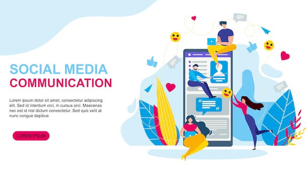 Modèle Web De Page De Destination Pour La Communication Dans Les Médias Sociaux