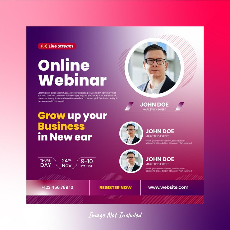 Vecteur modèle de webinaire en direct de marketing numérique et de post sur les médias sociaux d'entreprise