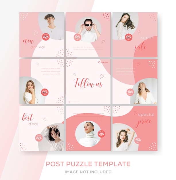 Vecteur modèles de bannière de vente de mode pour instagram puzzle feed premium