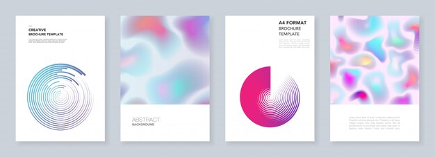 Vecteur modèles de brochure minimes avec des formes fluides dynamiques, des cercles colorés dans un style minimaliste. modèles de flyer, dépliant, brochure, rapport, présentation. minimal, illustration.