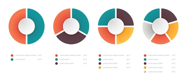 Modèles de camembert colorés pour votre présentation Infographie vectorielle pour les affiches