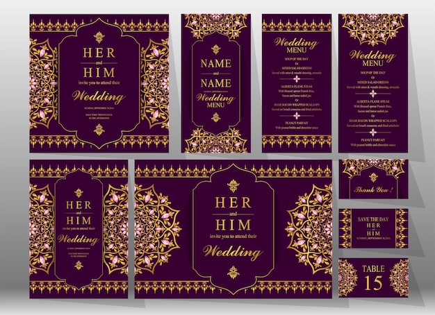 Vecteur modèles de cartes d'invitation de mariage.