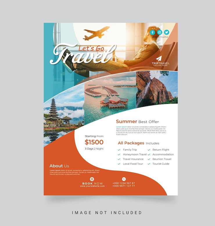 Vecteur modèles de conception de brochures d'agence de voyage