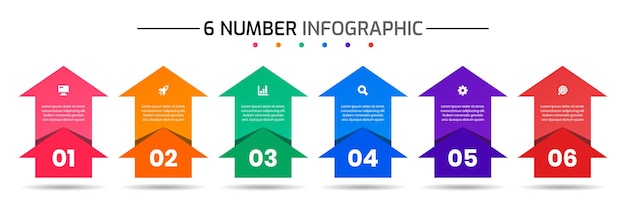 Modèles de conception d'éléments d'infographie avec icônes et 6 chiffres adaptés au diagramme de processus