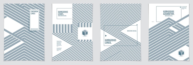 Modèles de conception graphique de brochures minimales futuristes. Ensemble d'arrière-plans abstraits de motifs géométriques vectoriels. Concevez des modèles pour des dépliants, des livrets, des cartes de vœux, des invitations et de la publicité. Impression A4