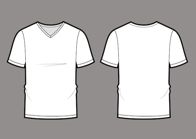 Vecteur modèles de conception de t-shirts blancs à col en v pour hommes (vues avant, arrière). illustration vectorielle.