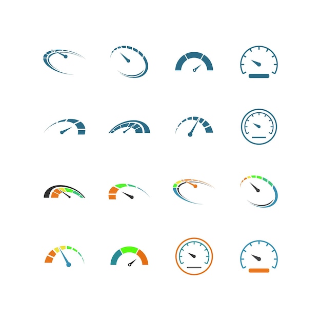 Vecteur modèles de conception vectorielle d'icônes de compteur de vitesse sur fond blanc