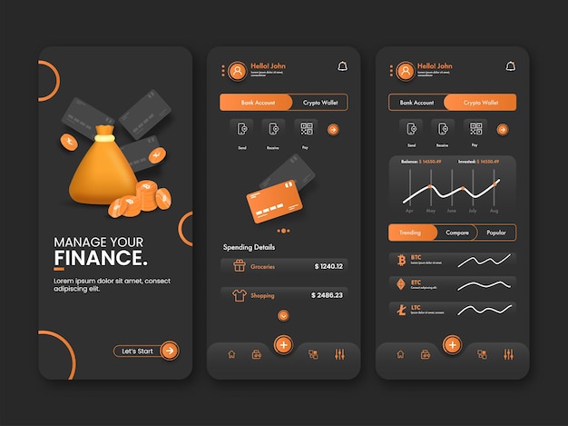 Modèles D'écran De Démarrage D'applications Bancaires Mobiles En Trois Options.