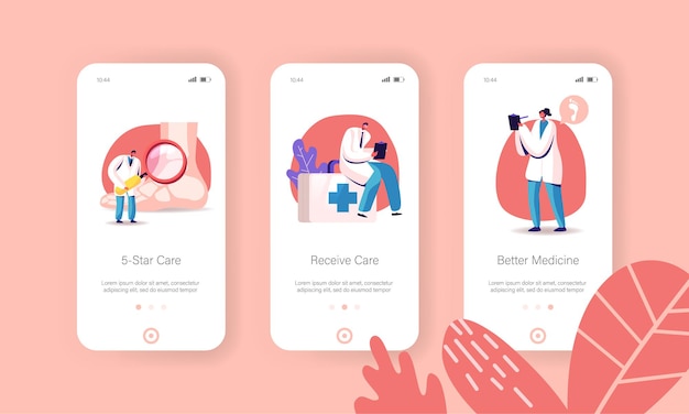 Modèles D'écran De Page D'application Mobile De Podiatrie.