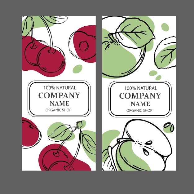 Modèles D'étiquettes Cherry And Apple Vintage Sketch Vector Set