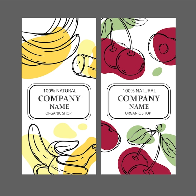 Modèles D'étiquettes Cherry And Banana Vintage Sketch Vector Set