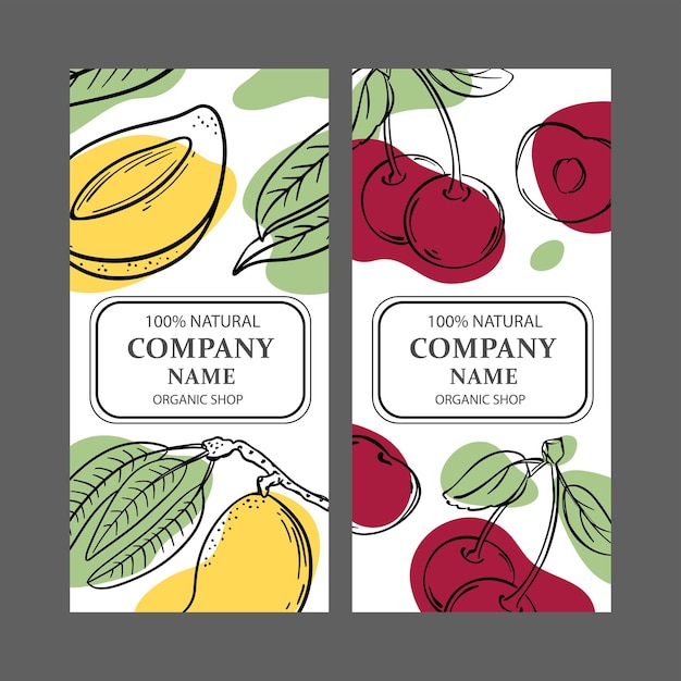 Modèles D'étiquettes Cherry And Mango Vintage Sketch Vector Set