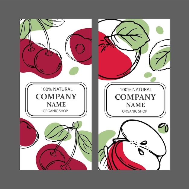 Modèles D'étiquettes Cherry And Red Apple Vintage Sketch Vector