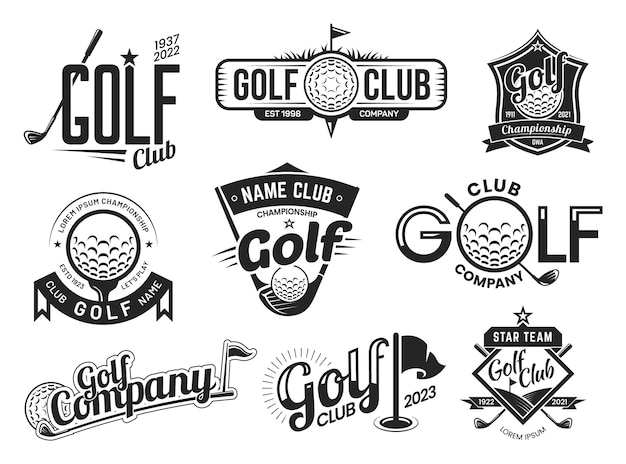 Modèles d'étiquettes de club de golf, badges d'équipe et championnat