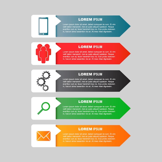 Modèles d'infographie avec loupe d'équipement pour smartphone et message sms pour les entreprises