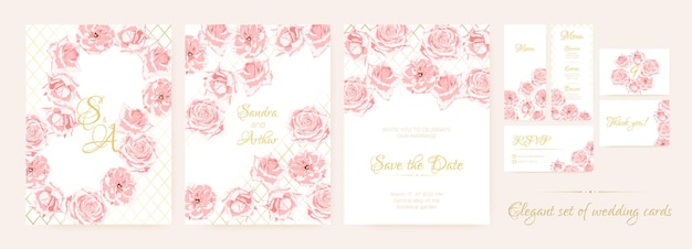 Modèles d'invitation de fiançailles sertis de roses aquarelles