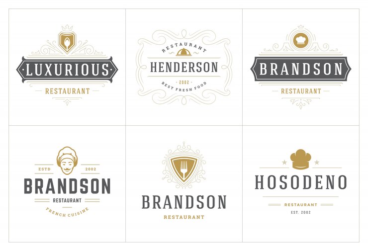 Les modèles de logos de restaurant conviennent aux étiquettes de menu et aux badges de café