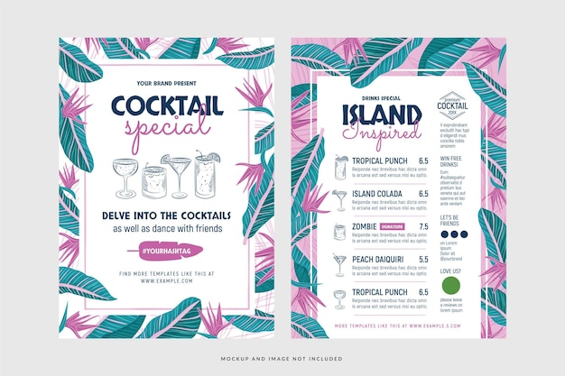 Modèles De Menus De Cocktails Tropicaux En Vecteur Pour Les Boissons De L'île