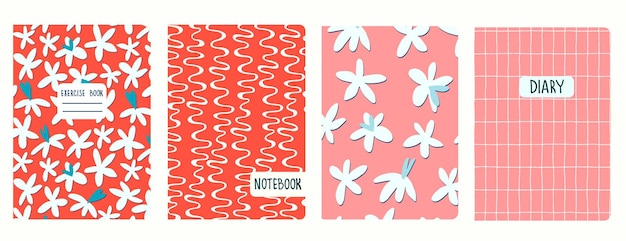 Modèles de page de couverture basés sur des motifs avec des fleurs dans des lignes de grille de style Ditzy En-têtes isolés remplaçables