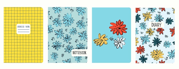 Modèles de page de couverture basés sur des motifs avec des fleurs et des lignes de grille En-têtes isolés remplaçables