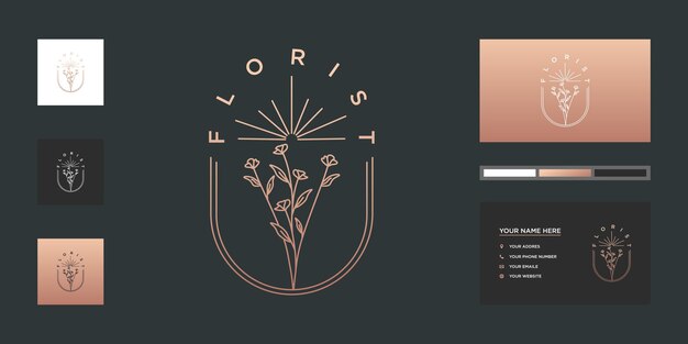 Modèles Et Photographie Minimalistes De Logo De Fleuriste De Mariage.