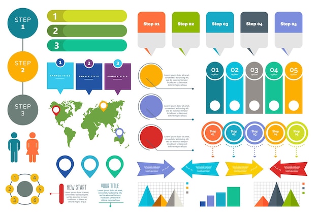 Modèles de présentation colorés de conception de collection. Ensemble de vecteur de conception d'infographie et d'entreprise