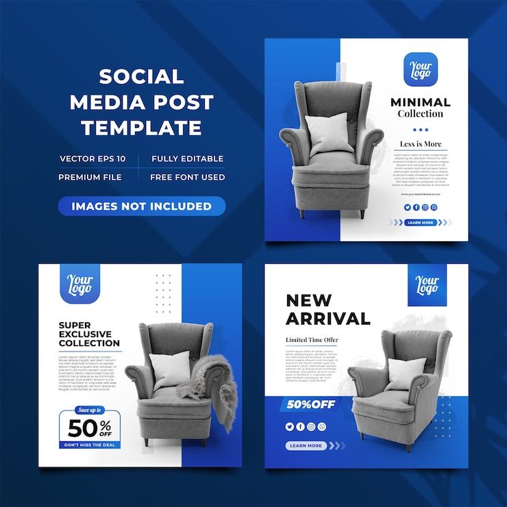 Vecteur modèles de publication instagram exclusifs de promotion de vente de meubles