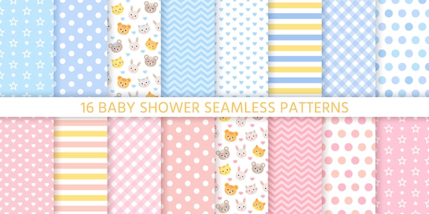 Modèles sans couture de douche de bébé pour bébé fille et garçon. illustration.