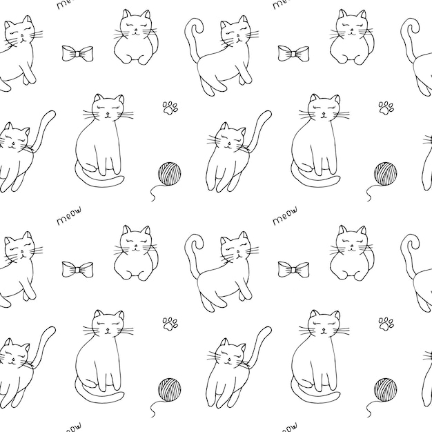 Vecteur des modèles vectoriels sans couture de chats illustration dessin à la main griffonnées