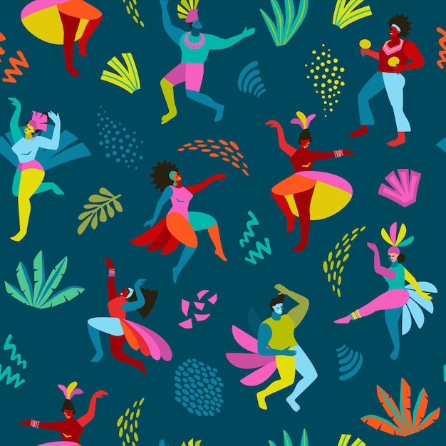 Des modèles vectoriels sans couture avec des hommes et des femmes abstraits en costumes brillants Carnaval du Brésil Modèles de conception pour le concept de carnaval et autres