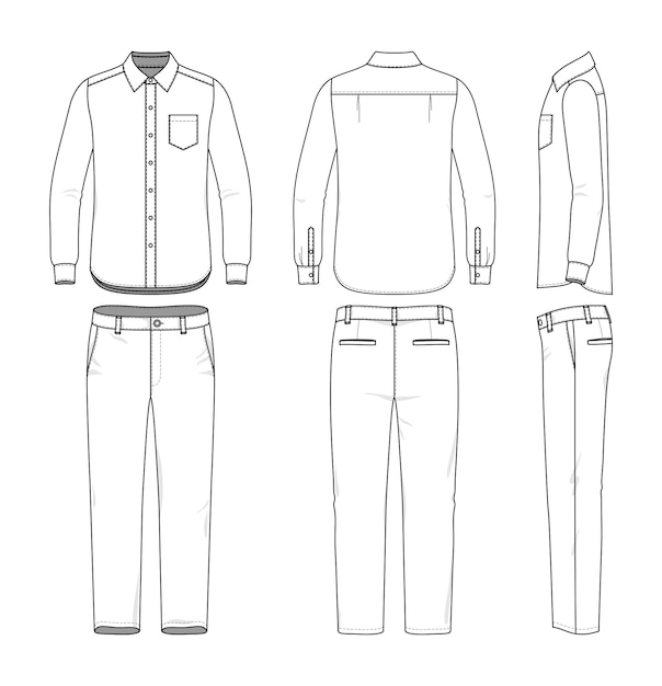 Vecteur modèles de vêtements de chemise et de pantalon pour hommes