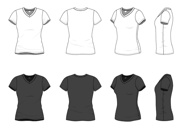 Vecteur modèles de vêtements de t-shirt à col en v pour femmes