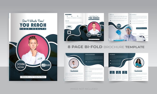 Vecteur moderne 8 pages de brochure médicale à double pliage